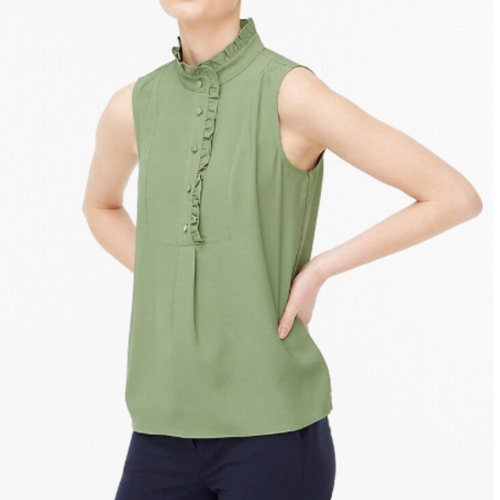 NWT J.Crew Green Ruffle-Trim Henley Tank Blouse